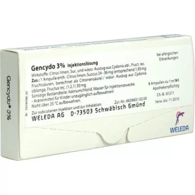 GENCYDO 3 % injeksjonsløsning, 8 stk GENCYDO 3 % injeksjonsløsning, 8 stk
