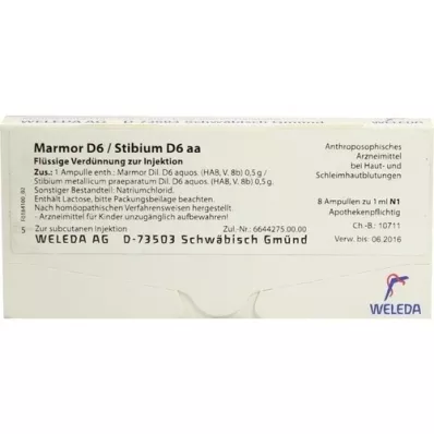 MARMOR D 6/Stibium D 6 aa ampuller, 8X1 ml MARMOR D 6/Stibium D 6 aa ampuller, 8X1 ml