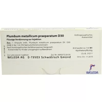 PLUMBUM METALLICUM praep.D 30 ampuller, 8X1 ml PLUMBUM METALLICUM praep.D 30 ampuller, 8X1 ml