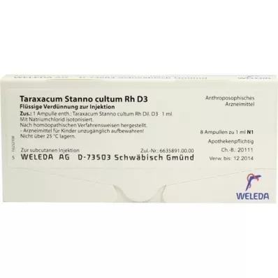 TARAXACUM STANNO kultum RH D 3 ampuller, 8X1 ml TARAXACUM STANNO kultum RH D 3 ampuller, 8X1 ml