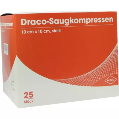 SAUGKOMPRESSEN steril 10x10 cm Draco, 25 stk SAUGKOMPRESSEN steril 10x10 cm Draco, 25 stk