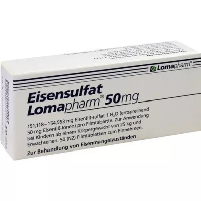 EISENSULFAT Lomapharm 50 mg filmdrasjerte tabletter, 50 stk