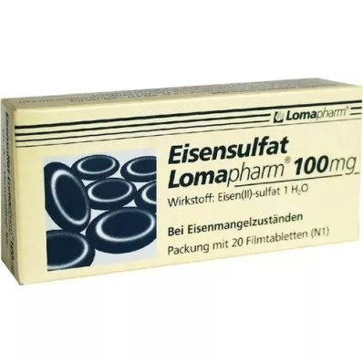 EISENSULFAT Lomapharm 100 mg filmdrasjerte tabletter, 20 stk EISENSULFAT Lomapharm 100 mg filmdrasjerte tabletter, 20 stk