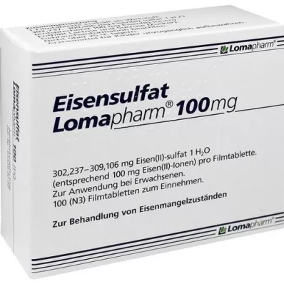 EISENSULFAT Lomapharm 100 mg filmdrasjerte tabletter, 100 stk EISENSULFAT Lomapharm 100 mg filmdrasjerte tabletter, 100 stk
