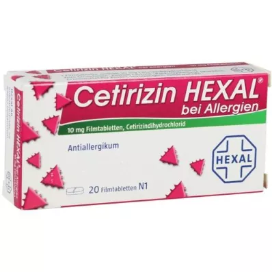 CETIRIZIN HEXAL Filmdrasjerte tabletter for allergi, 20 stk CETIRIZIN HEXAL Filmdrasjerte tabletter for allergi, 20 stk