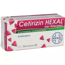 CETIRIZIN HEXAL Filmdrasjerte tabletter for allergi, 50 stk