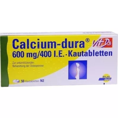 CALCIUM DURA Vit D3 600 mg/400 IE tyggetabletter, 50 stk CALCIUM DURA Vit D3 600 mg/400 IE tyggetabletter, 50 stk