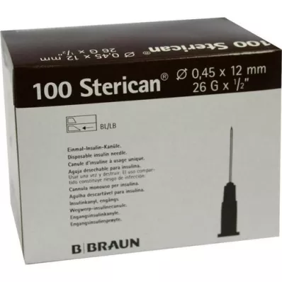 STERICAN Ins.Einm.Kan.26Gx1/2 0,45x12mm, 100 stk STERICAN Ins.Einm.Kan.26Gx1/2 0,45x12mm, 100 stk