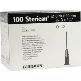 STERICAN Kanyler Luer-Lok 0,70x30 mm størrelse 12 svart, 100 stk