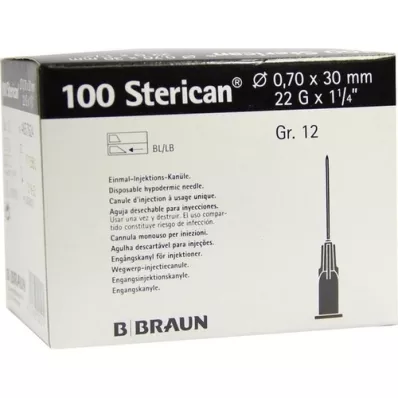 STERICAN Kanyler Luer-Lok 0,70x30 mm størrelse 12 svart, 100 stk STERICAN Kanyler Luer-Lok 0,70x30 mm størrelse 12 svart, 100 stk