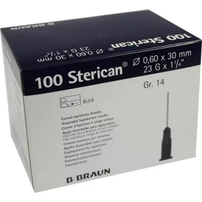 STERICAN Kanyler Luer-Lok 0,60x30 mm størrelse 14 blå, 100 stykker STERICAN Kanyler Luer-Lok 0,60x30 mm størrelse 14 blå, 100 stykker