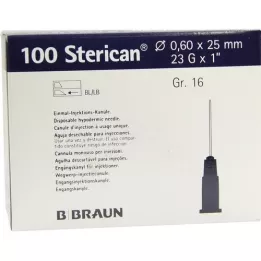 STERICAN Kanyler Luer-Lok 0,60x25 mm størrelse 16 blå, 100 stykker