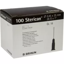 STERICAN Kanyler Luer-Lok 0,45x25 mm størrelse 18 brun, 100 stk