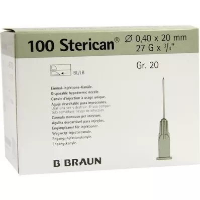 STERICAN Kanyler Luer-Lok 0,40x20 mm størrelse 20 grå, 100 stk