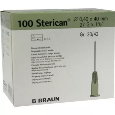 STERICAN Tannboks Luer 0,4x40 mm, 100 stk