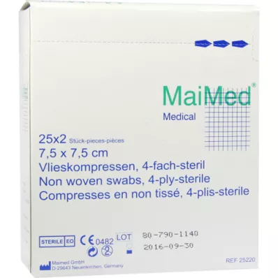 VLIESKOMPRESSEN 7,5x7,5 cm steril, 25X2 stk VLIESKOMPRESSEN 7,5x7,5 cm steril, 25X2 stk