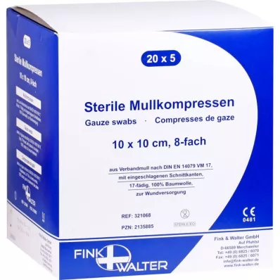 MULLKOMPRESSEN 10x10 cm steril 8-fold, 20X5 stk MULLKOMPRESSEN 10x10 cm steril 8-fold, 20X5 stk