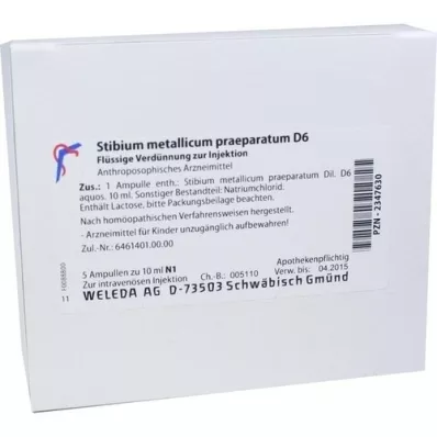STIBIUM METALLICUM PRAEPARATUM D 6 ampuller, 5X10 ml STIBIUM METALLICUM PRAEPARATUM D 6 ampuller, 5X10 ml
