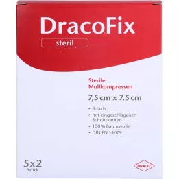 DRACOFIX PEEL Komprimerer 7,5x7,5 cm steril 8 ganger, 5X2 stk