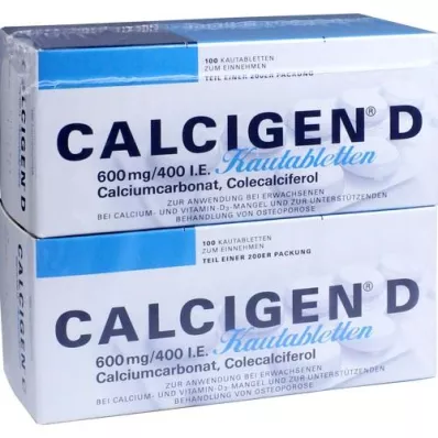 CALCIGEN D 600 mg/400 IE tyggetabletter, 200 stk CALCIGEN D 600 mg/400 IE tyggetabletter, 200 stk