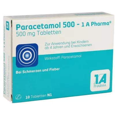 PARACETAMOL 500-1A Pharma tabletter, 10 stk