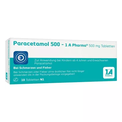 PARACETAMOL 500-1A Pharma tabletter, 10 stk
