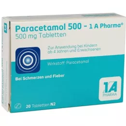 PARACETAMOL 500-1A Pharma tabletter, 20 stk