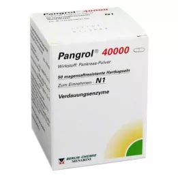 PANGROL 40 000 harde kapsler med enterisk belegg, 50 stk