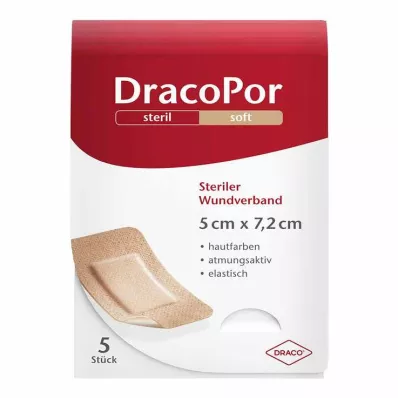 DRACOPOR Sårbandasje 5x7,2 cm steril hudfarget, 5 stk