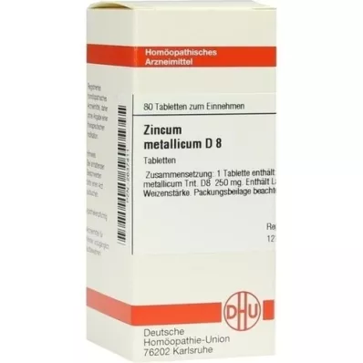 ZINCUM METALLICUM D 8 tabletter, 80 stk
