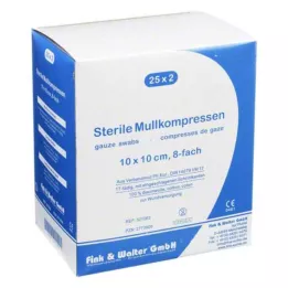 MULLKOMPRESSEN 10x10 cm steril 8x, 25X2 stk