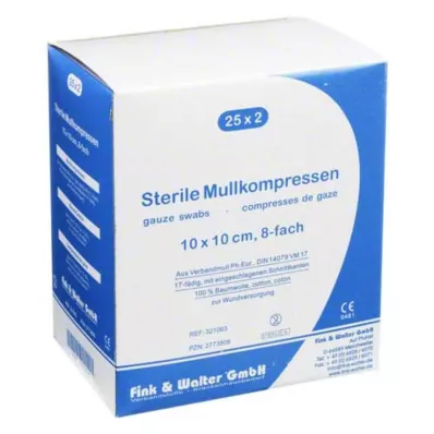 MULLKOMPRESSEN 10x10 cm steril 8x, 25X2 stk