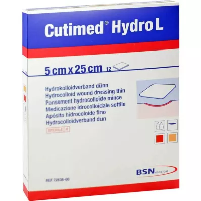 CUTIMED Hydro L Hydrokolloid bandasje tynn 5x25 cm, 12 stk