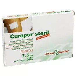CURAPOR Steril transparent sårbandasje 5x7 cm, 5 stk
