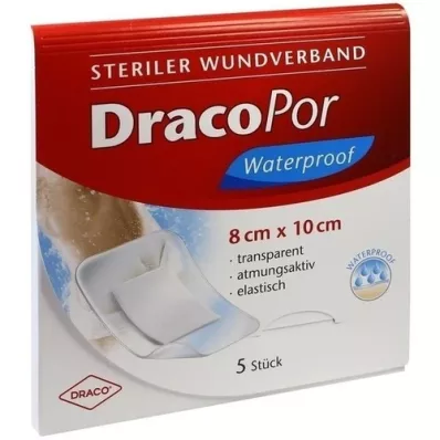 DRACOPOR vanntett sårbandasje 8x10 cm steril, 5 stk