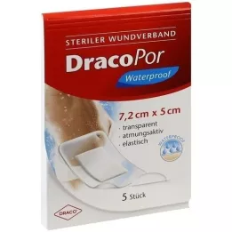 DRACOPOR vanntett sårbandasje 5x7,2 cm steril, 5 stk