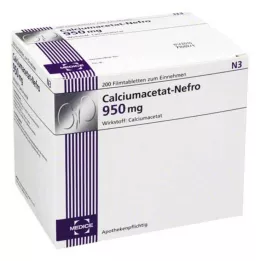 CALCIUMACETAT NEFRO 950 mg filmdrasjerte tabletter, 200 stk