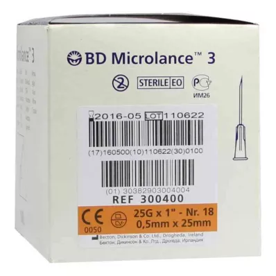 BD MICROLANCE Kanyle 25 G 1 0,5x25 mm, 100 stk BD MICROLANCE Kanyle 25 G 1 0,5x25 mm, 100 stk