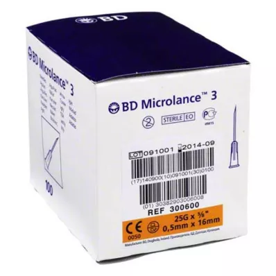 BD MICROLANCE Kanyle 25 G 5/8 0,5x16 mm, 100 stk