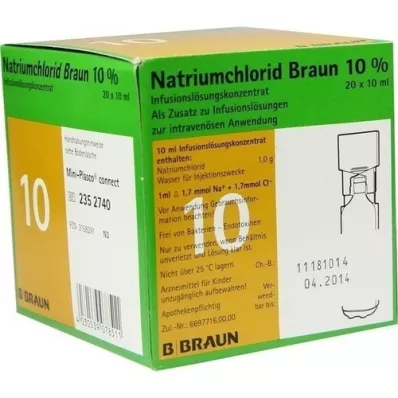 NATRIUMCHLORID 10 % brun MPC Infusjonsvæske, oppløsning, 20 x 10 ml