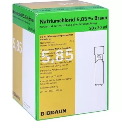 NATRIUMCHLORID 5,85 % brun MPC Infusjonsvæske, oppløsning, 20X20 ml