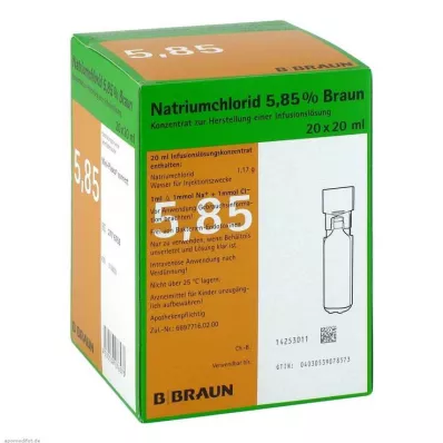 NATRIUMCHLORID 5,85 % brun MPC Infusjonsvæske, oppløsning, 20X20 ml
