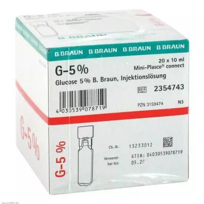 GLUCOSE 5 % B.Braun Mini Plasco connect injeksjonsvæske, 20X10 ml GLUCOSE 5 % B.Braun Mini Plasco connect injeksjonsvæske, 20X10 ml