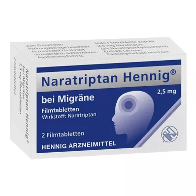 NARATRIPTAN Hennig mot migrene 2,5 mg filmdrasjerte tabletter, 2 stk NARATRIPTAN Hennig mot migrene 2,5 mg filmdrasjerte tabletter, 2 stk