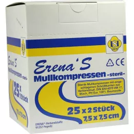 ERENA Gasbind 7,5x7,5 cm sterilt 8x, 25X2 stk