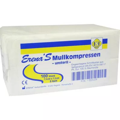 ERENA Gasbind 7,5x7,5 cm usteril 8x, 100 stk ERENA Gasbind 7,5x7,5 cm usteril 8x, 100 stk