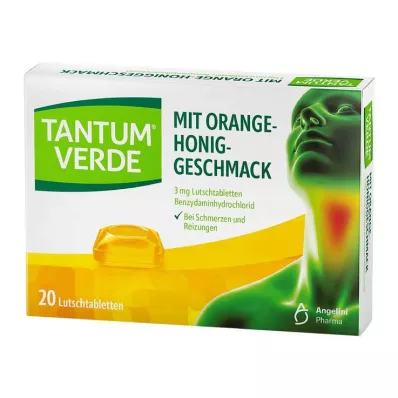 TANTUM VERDE 3 mg sugetablett med appelsin-honning-smak, 20 stk TANTUM VERDE 3 mg sugetablett med appelsin-honning-smak, 20 stk