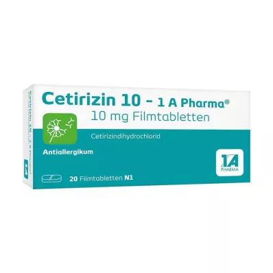 CETIRIZIN 10-1A Pharma filmdrasjerte tabletter, 20 stk CETIRIZIN 10-1A Pharma filmdrasjerte tabletter, 20 stk