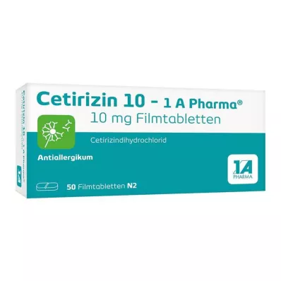CETIRIZIN 10-1A Pharma filmdrasjerte tabletter, 50 stk CETIRIZIN 10-1A Pharma filmdrasjerte tabletter, 50 stk
