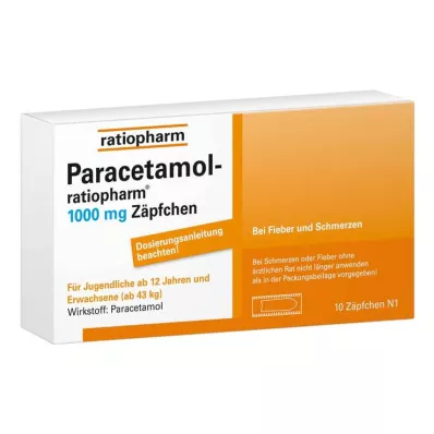 PARACETAMOL-ratiopharm 1000 mg stikkpiller, 10 stk